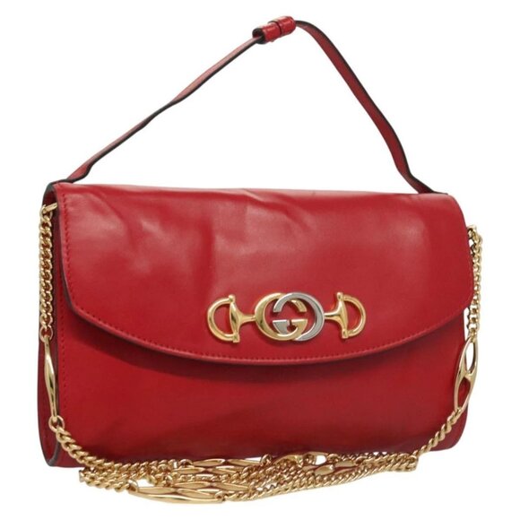 GUCCI Chain Shoulder Bag Leather Red Gold 572375 Auth 118122 - Picture 1 of 16